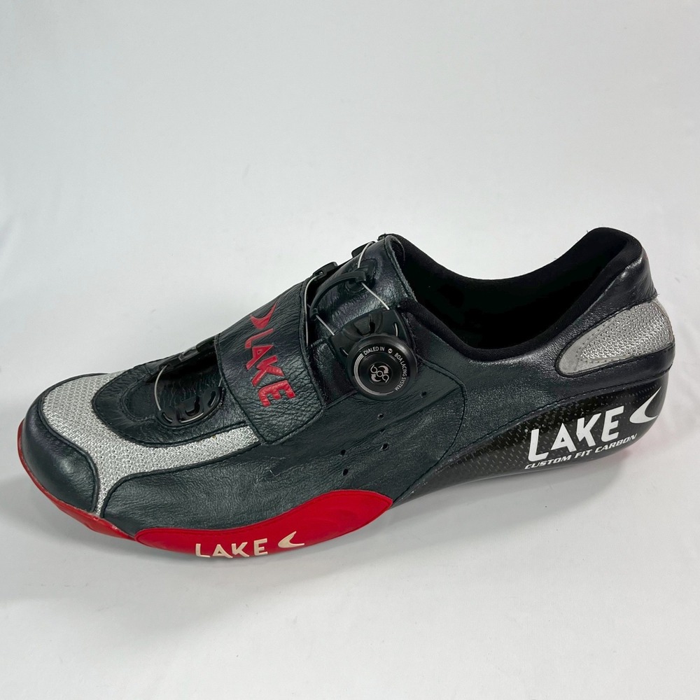 LAKE CX401 Men's Road Cycling Shoes 45 US 10.5-11 Black Silver Red Carbon BOA - Picture 6 of 11